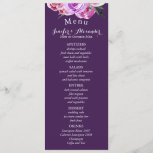 Floral blush violet peonies plum wedding menu