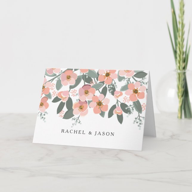 Floral Blush Watercolor Personalised Stationery Note Card (Front)