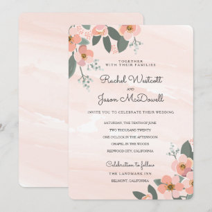 Floral Blush Wedding Suite   Watercolor Wash Invitation