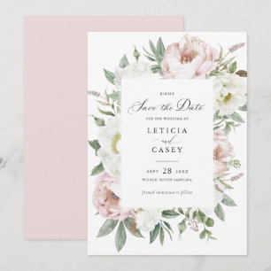 Floral Blush White Peonies Wedding Save the Date Invitation