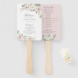 Floral Blush White Peony Elegant Wedding Program Hand Fan