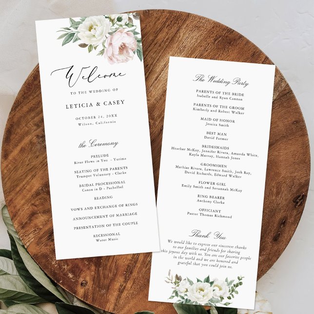 Floral Blush White Peony Elegant Wedding Programme (Creator Uploaded)