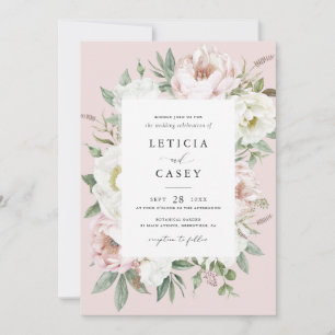 Floral Blush White Peony Frame Elegant Wedding Invitation