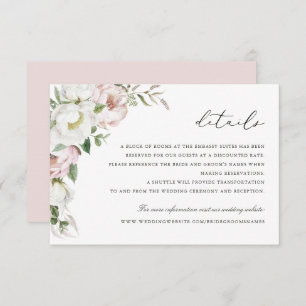 Floral Blush White Peony Greenery Details Insert Invitation