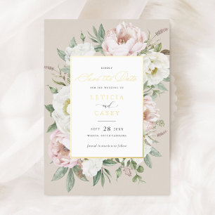 Floral Blush White Peony Rose Foil Save the Date
