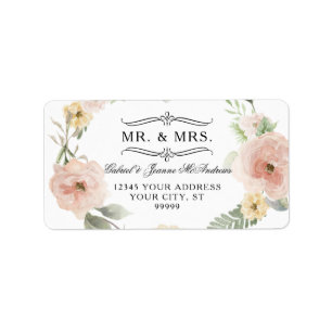 Floral Blush Yellow Watercolor Greenery Return Label