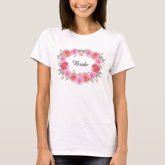 Floral bohemian bride rose wreath T-Shirt (Front)