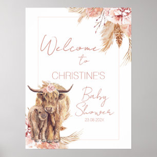 Floral Bohemian Cow Calf Baby Shower Welcome Sign