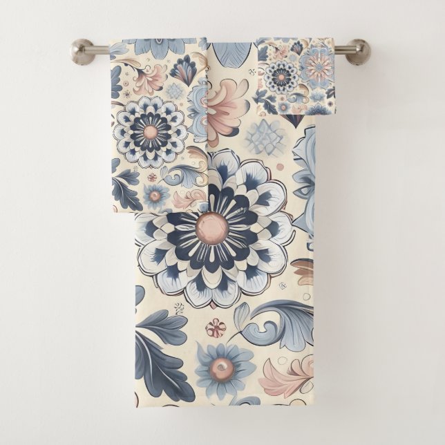 Floral Bohemian Design – Vibrant Boho Style Bath Towel Set (Insitu)