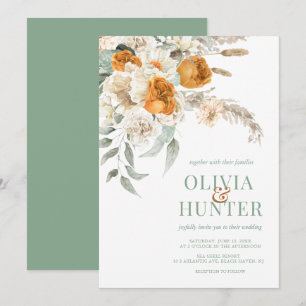 Floral Bohemian Modern Sage Green Wedding Invitation