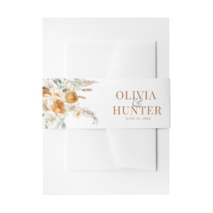 Floral Bohemian Modern Terracotta Wedding Invitation Belly Band