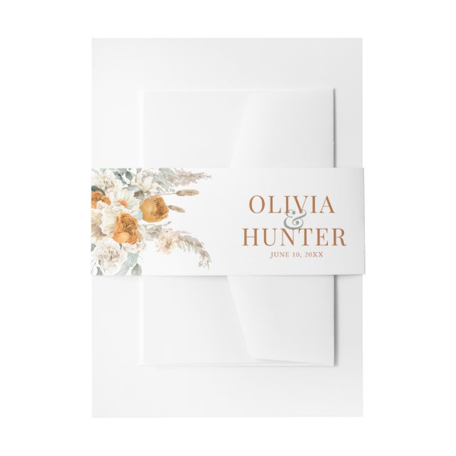 Floral Bohemian Modern Terracotta Wedding Invitation Belly Band (Front Example)