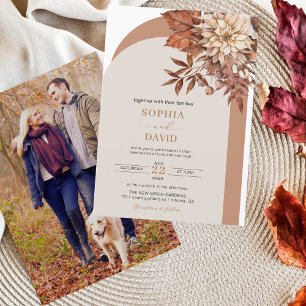 Floral Bohemian Terracotta Fall Arch Wedding  Invitation