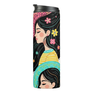 Floral Bohemian Women Illustration Art Print  Thermal Tumbler