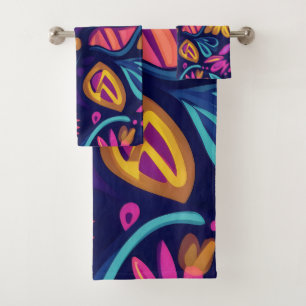 Floral Boho Abstract colorful 11 Bath Towel Set