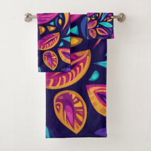 Floral Boho Abstract colorful 16 Bath Towel Set