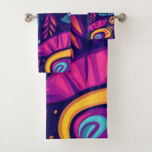 Floral Boho Abstract colorful 7 Bath Towel Set