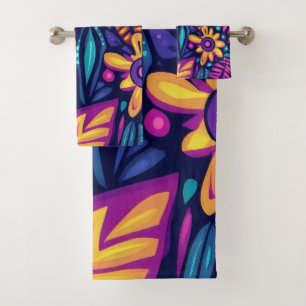 Floral Boho Abstract colourful 12 Bath Towel Set