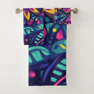 Floral Boho Abstract colourful 17 Bath Towel Set