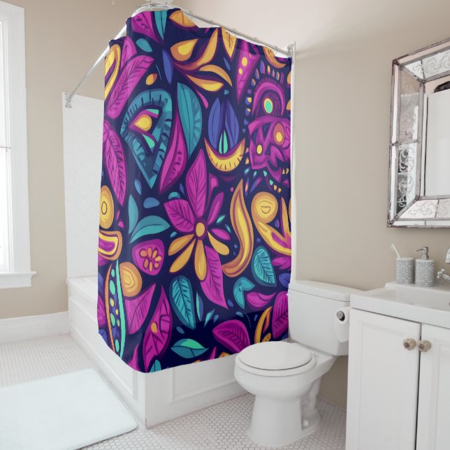 Floral Boho Abstract colourful 1 Shower Curtain (In Situ)