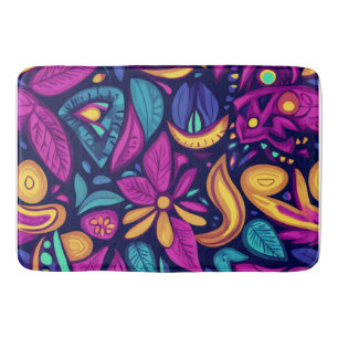 Floral Boho Abstract colourful Bath Mat