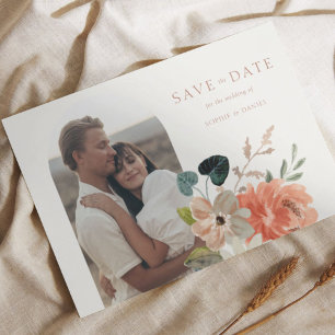 Floral Boho Arch Photo Wedding Save The Date Announcement Postcard