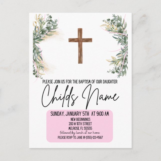 Floral Boho Baptism Invitations (Front)