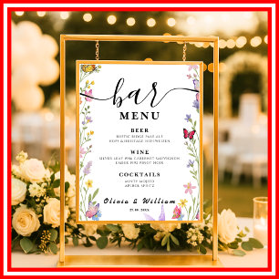 Floral Boho Bar Menu Wedding Signature Drink Poster