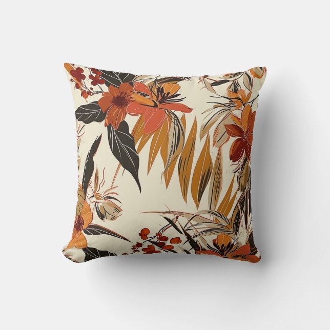 Floral Boho Batik Retro Pattern Cushion (Front)