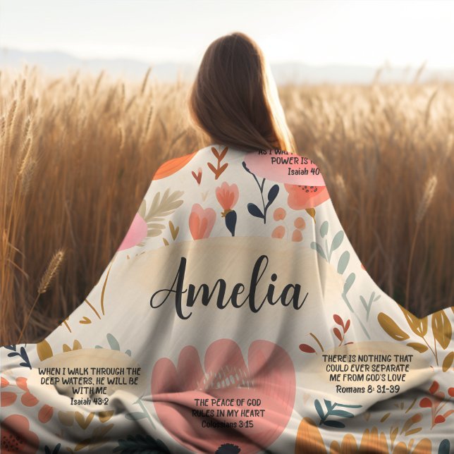 Floral Boho Bible Verses Affirmation With Name Fleece Blanket (Creator Uploaded)