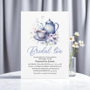 Floral Boho Blue Tea Pot Party Bridal Shower Invitation