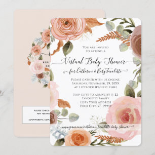 Floral Boho Blush Earth Tone Baby Virtual Shower Invitation