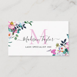 Floral Boho Blush Pink Peony Botanical Monogram Business Card