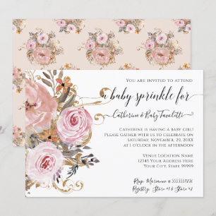 Floral BOHO Blush Pink Watercolor Baby Girl Shower Invitation