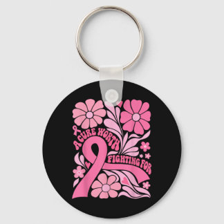 Floral Boho Breast Cancer Survivor A Cure Worth Key Ring