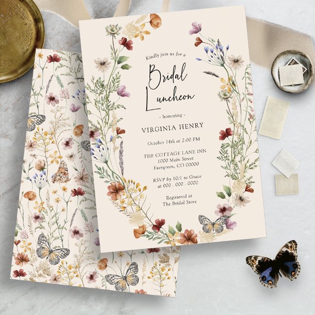 Floral Boho Bridal Luncheon Invitation (Wildflower Floral Boho Bridal Luncheon Invitation by Painted Paperie
)