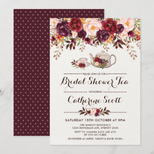 Floral Boho Bridal Shower Tea Party Invitation