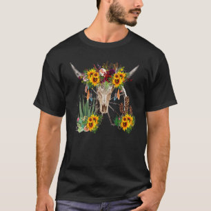 Floral Boho Bull Skull Leopard Desert Cactus Weste T-Shirt