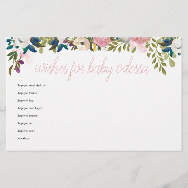 Floral Boho Chic Baby Shower Game Wishes for Baby (Front)