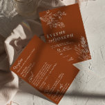 Floral Boho Chic Terracotta All in One Wedding Invitation<br><div class="desc">This is a perfect wedding invitation if you looking for an elegant and easy editable double sided invitation . An elegant unique simple minimalist floral botanical burnt orange all in one wedding invitation. As you see it features a simple burnt orange whole design template and white hand drawn outline botanicals...</div>