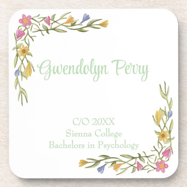 Floral Boho College Graduation Party Plastic Coaster (Front)