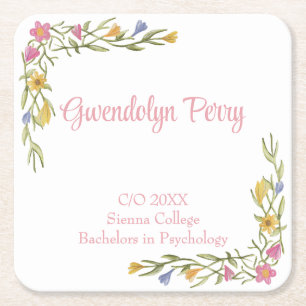 Floral Boho College Graduation Party  Square Paper Coaster