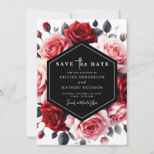 Floral Boho Crimson Red Wedding Save The Date