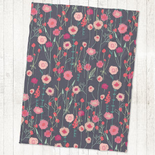 Floral Boho Dark Fleece Blanket