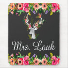Floral Boho Deer Monogram Name Mouse Pad
