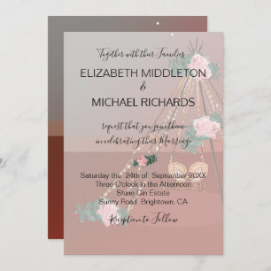 Floral Boho Desert Rustic  Teepee / Tipi Wedding Invitation