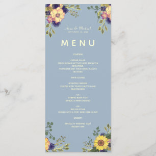 Floral Boho Dusty Blue Wedding Menu