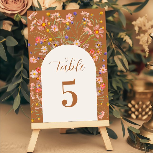 Floral Boho Elegant Fall Wedding Table Number (Boho floral arch fall wedding table number card Terrcaotta beige elegant script watercolor  )