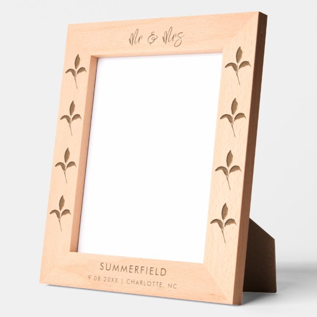 Floral Boho Elegant Minimalist Newlyweds Photo Etched Frames (Left)