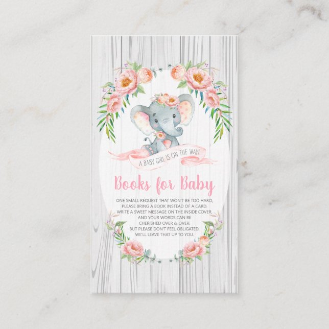 Floral Boho Elephant Baby Shower Bring a Book Enclosure Card (Front)